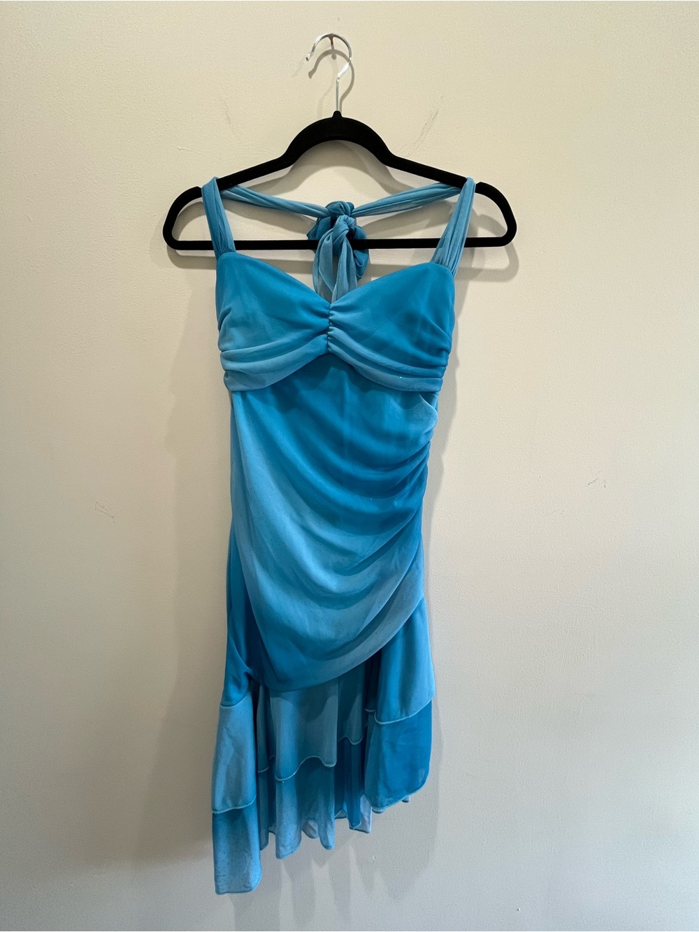 Blue My Michelle Halter-Back Ruched Sparkly Dress